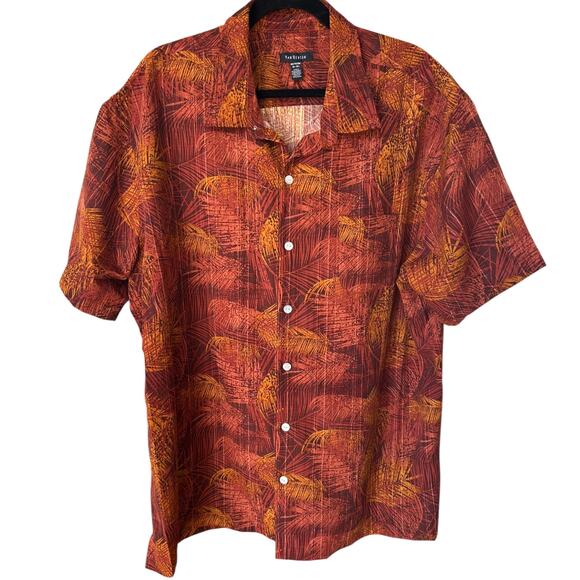 Van Heusen Men's Red + Orange Palm Frond Hawaiian Shirt Size XXL 2X - Picture 2 of 6